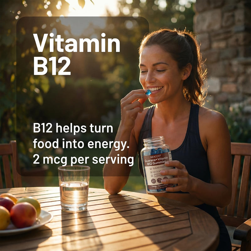 B12 Gummies Dietary Supplement B12 Gummy with Guarana Extract, Supports Energy & Focus, Sugar Free, 30 Day Supply, 60 Count.