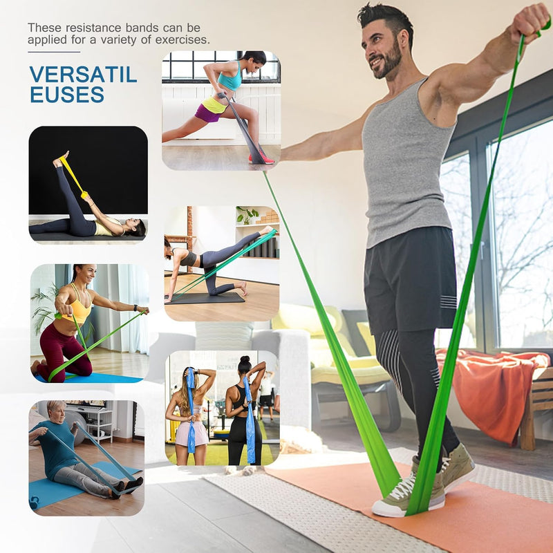 5 Pcs Professional Resistance Bands. Latex-Free, Elastic Band, Work Out Bands, Stretch Bands for Working Out Women or Men, Exercise Bands Set for Physical Therapy, Yoga, Pilates 4.9FT 5 Colour Set