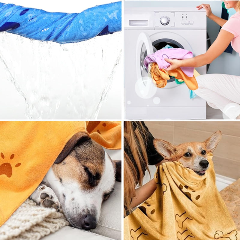 bangminda Dog Towel Pack of 2 Microfiber Towels Washable Dog Blankets Large Quick-Drying Dog Towel for Grooming Drying Animal Towel for Dogs Cats 140 x 71 cm (Yellow and Blue) Yellow and Blue - BeesActive Australia