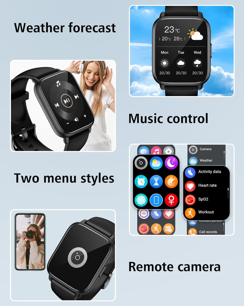 RUIMEN Smart Watches for Men Women (Answer/Make Calls), 1.8" Smartwatch for iOS/Android Phones, Fitness Tracker Watch with Heart Rate/Sleep Monitor Pedometer Waterproof (2 Bands Included), Black - BeesActive Australia