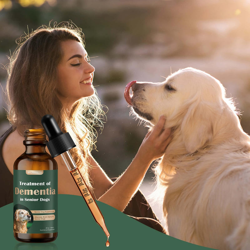 Senior Dog Supplements for Brain Health & Nervous System Support, Mushroom Supplement for Dogs, Dementia Supplement for Calming & Relaxation, Addresses Getting Lost, Social Withdrawal - 59 ML - PawsPlanet Australia