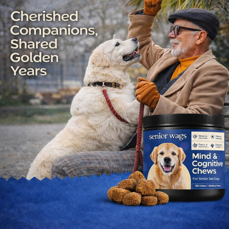 Mind & Cognitive Chews for Senior Dog | Brain Function, Memory & Alertness Support | Dog Supplements with Lion's Mane, DHA & Phosphatidylserine | 120 Chicken Flavour Chews