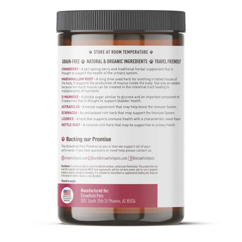 Strawfield Pets Cranberry Bladder & UTI Chews for Dogs D-Mannose + Vitamin C for Urinary Tract Support Bacon Flavored Soft Chews 120 softchews Hickory Bacon