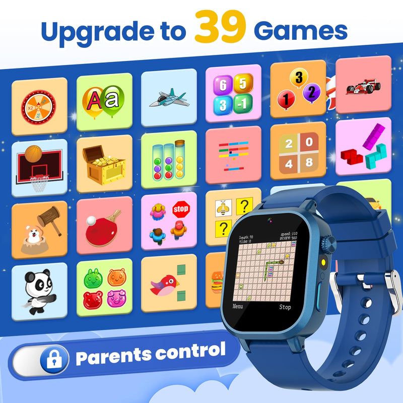 Waterproof Smart Watch for Kids Boys Ages 5-12 with 39 Games, HD Camera, Video, Music, Habit Tracking, Alarm, Pedometer, Kids Smart Watch Chrismars Birthday Gift for Boys Age 5 6 7 8(Blue) Blue - BeesActive Australia
