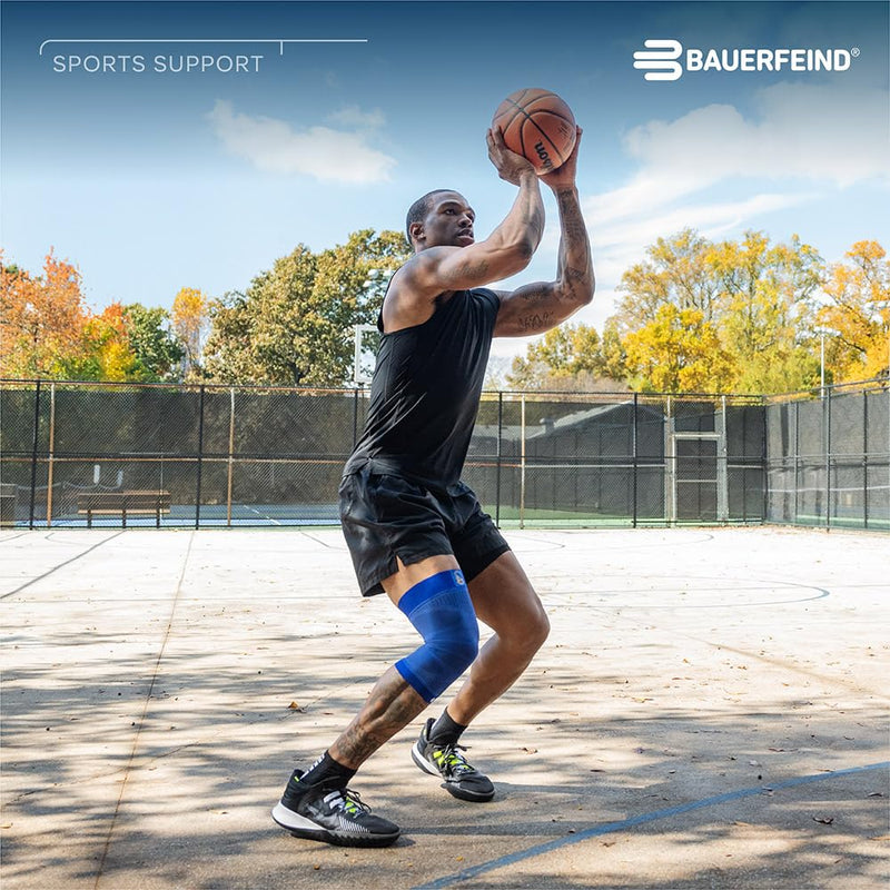 Bauerfeind Sports Compression Knee Support NBA - Lightweight Design with Gripping Zones for Basketball Knee Pain Relief & Performance with Team Designs (Black, L) Large Black - BeesActive Australia