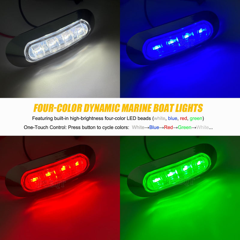 PSEQT 6Pcs 4LED RGBW Boat Courtesy Lights, 4-color 3.8'' Oval Waterproof Marine Interior Deck Transom Stern Navigation Lights for Pontoon Fishing Boat Bass Sailboat Kayak Yacht 3.75''x0.78''x0.6'' - BeesActive Australia