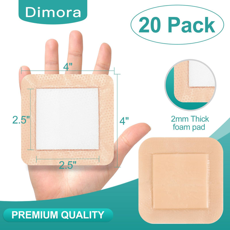 Dimora Silicone Foam Dressing with Border 20 Pack Adhesive 4"x4" Waterproof Wound Dressing Bandage for Wound Care 4"x 4" - BeesActive Australia