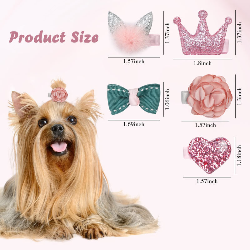 WWW Small Dog Hair Clips 5 Pcs Cat Dog Hair Bows Girls Puppies Hair Barrettes Cute Bow Flower Crown Hairpin Head Flower Hair Pins Cat Puppy Party Birthday Grooming Hair Accessories,Pink Pink - BeesActive Australia