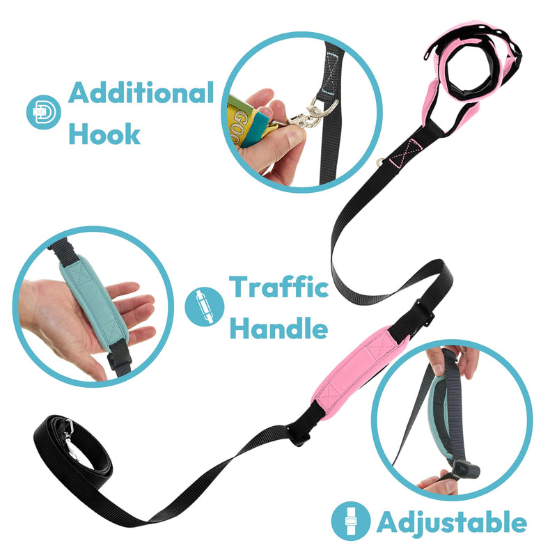 Gooby Wristband Surfer Leash with Traffic Handle - Atlanta Peach, 6 FT - Comfortable Handsfree Leash with Adjustable Dual Handle and Additional Hook - BeesActive Australia