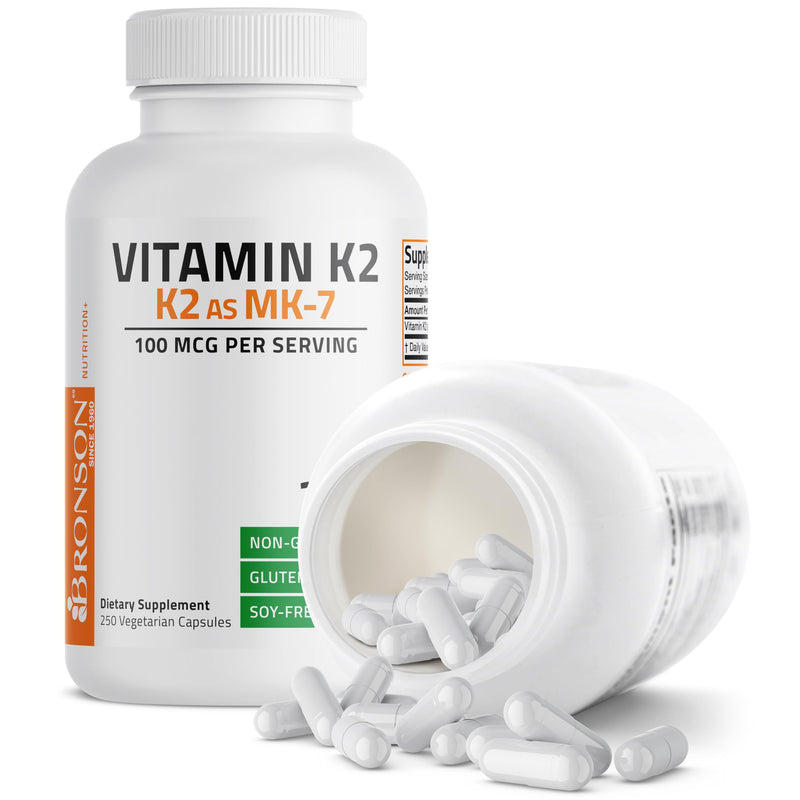 Bronson Vitamin K2 as MK-7 Menaquinone 100 mcg Non-GMO, 250 Capsules Unflavored 250 Count (Pack of 1)