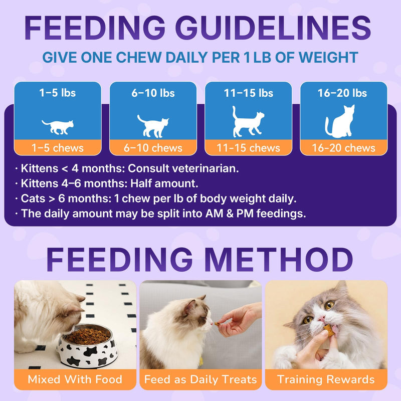 Taurine for Cats Vitamins Treats, 18 in 1 Cat Multivitamins Treats 500 Crunchy & Krill Chews Cat Vitamins with Taurine Supplements for Heart Vision Immune Digestion Skin & Coat Support for All Ages