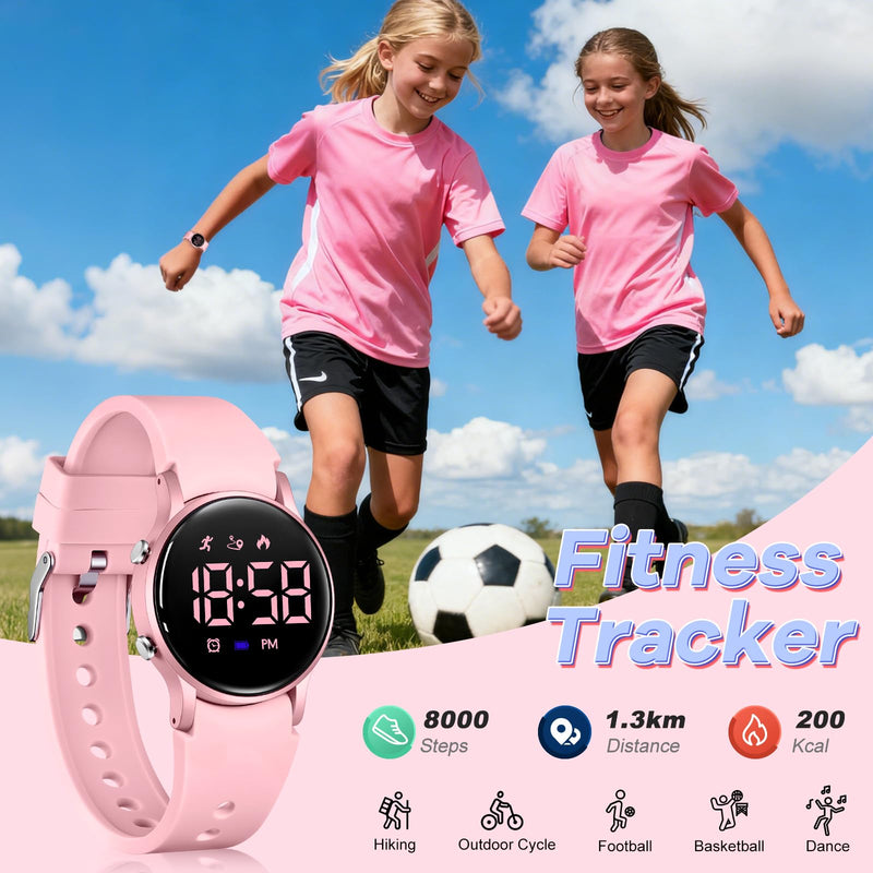 BEN NEVIS Kids Watch for Boys Girls Waterproof Digital Watch for Kids with Pedometer, Vibration Alarm Clock, Stopwatch, Calendar, No App for Ages 5-18 03-Pink - BeesActive Australia