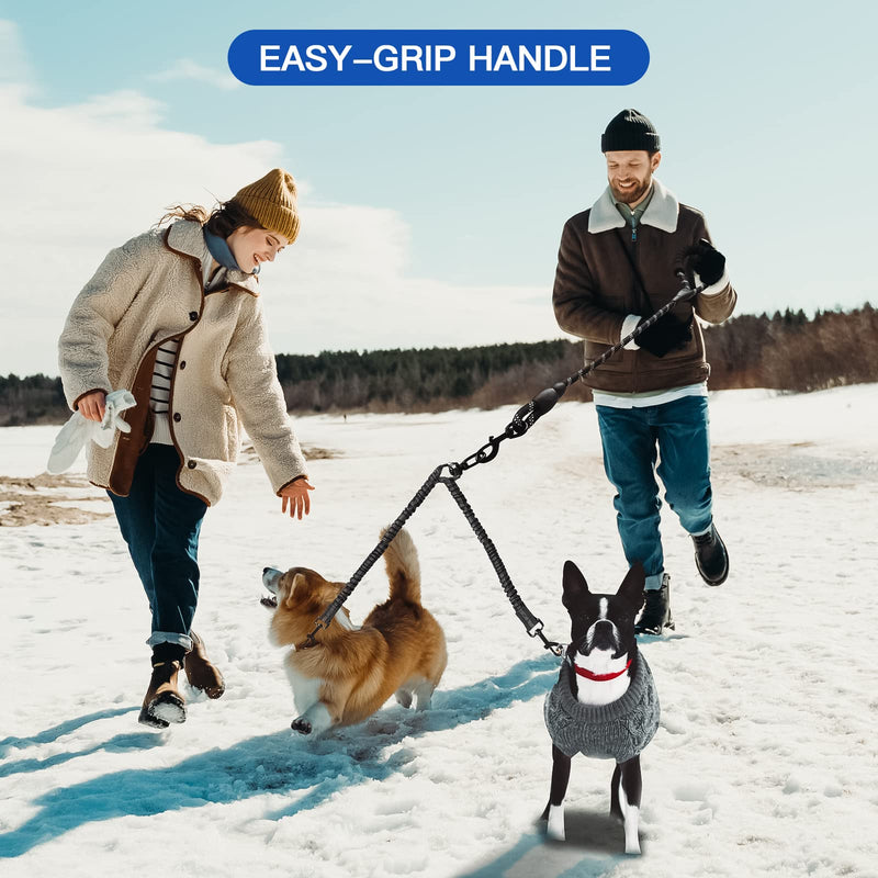 Double Dog Leash, Dual Dog Leash, 360 Swivel Tangle Free Bungee Walking Training Leash for Large Medium Dogs, Shock Absorbing Bungee Reflective Leash for Two Dogs, 18~120 lbs, Black - BeesActive Australia