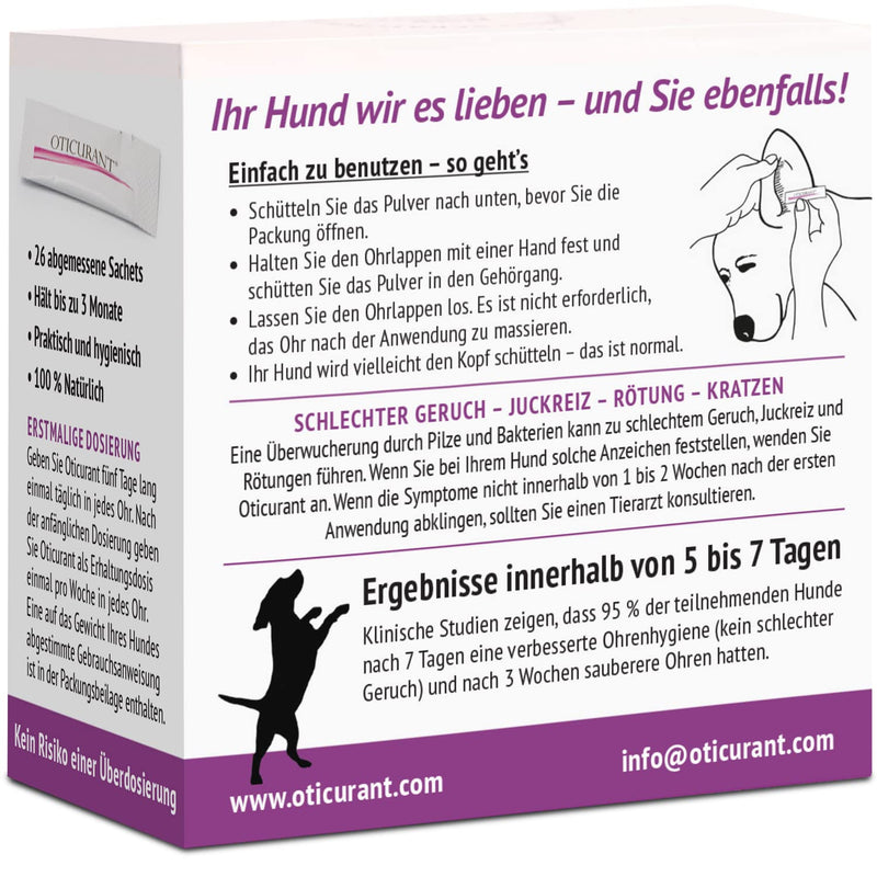 OTICURANT Ear Care Ear Cleaner for Dogs & Puppy Powder Odorless - 26 Bags Earwax Remover for Itching, Scratching, Odor Ear Infection - BeesActive Australia