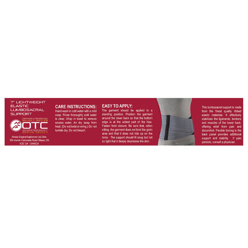 OTC Lumbosacral Support for Women, 7-Inch Lower Back, Select Series Grey Small