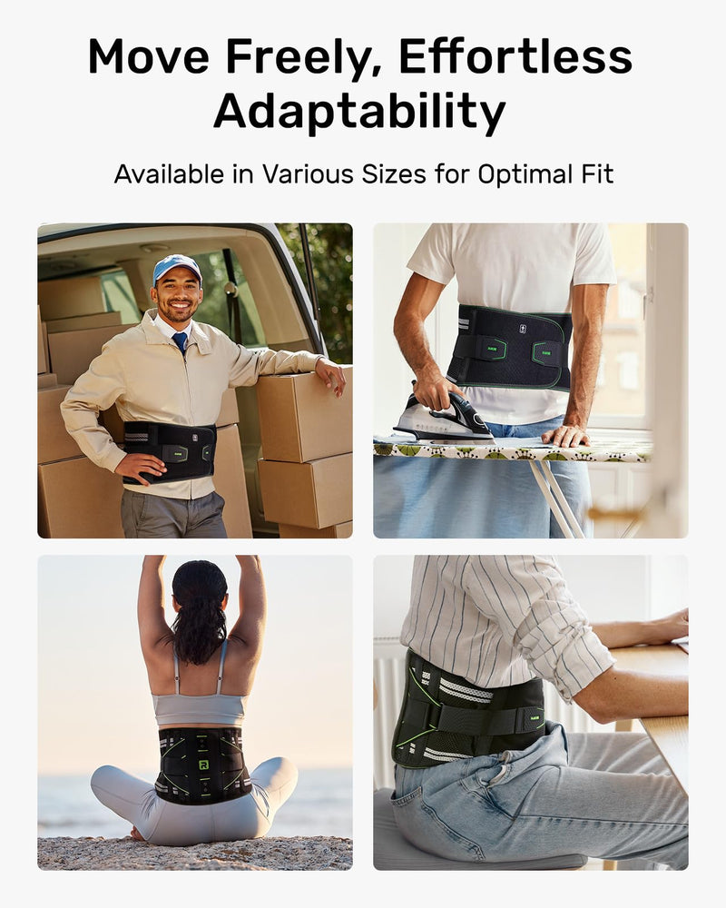 Back Brace for Lower Back Pain Relief, 8X Powerful Lumbar Support with 3D Pad, Support Belt for Men Women, Breathable Back Support Brace with Adjustable Strap, Green Size M Medium