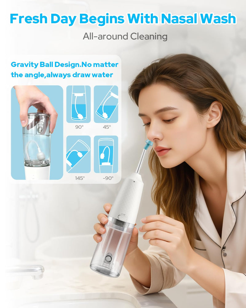 Nasal Irrigation System with 40 Saline Packets, 15s Quick Relief, Nettie Pot Sinus Rinse with 4 Speeds, 1000mah USB-C Charging, 6 Nozzles for Kid Adult, IPX7 Waterproof, Congestion Pressure Relief - BeesActive Australia