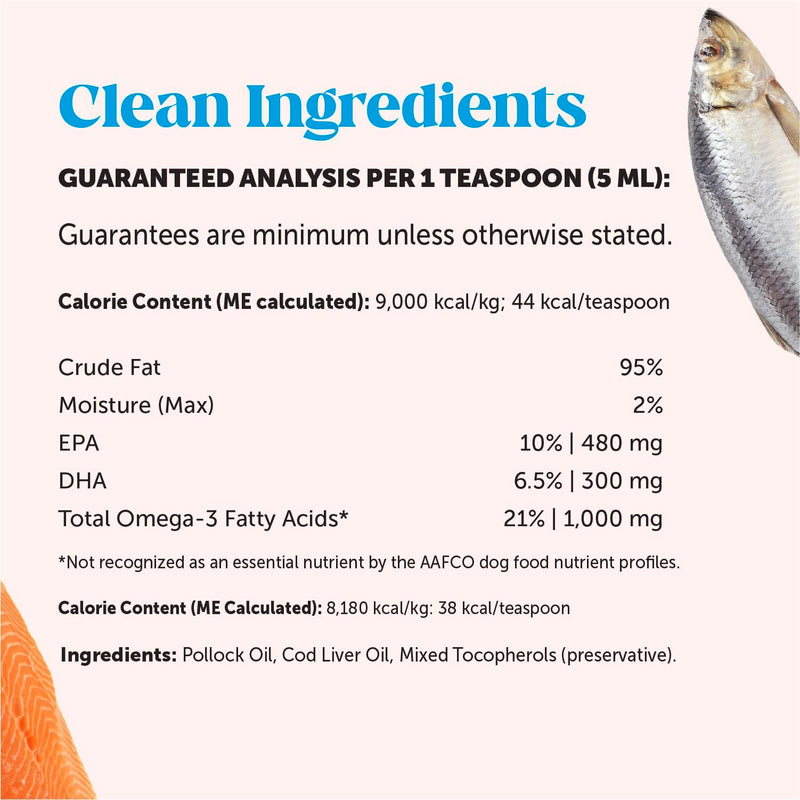 Omega 3 Fish Oil for Dogs and Cats - Liquid Fish Oil for Dogs Skin and Coat Supplement, Dog Omega 3 Fish Oil Supplement EPA + DHA, Wild Caught Pollock & Cod Oil for Dogs for Skin + Coat Health (16oz) 16oz