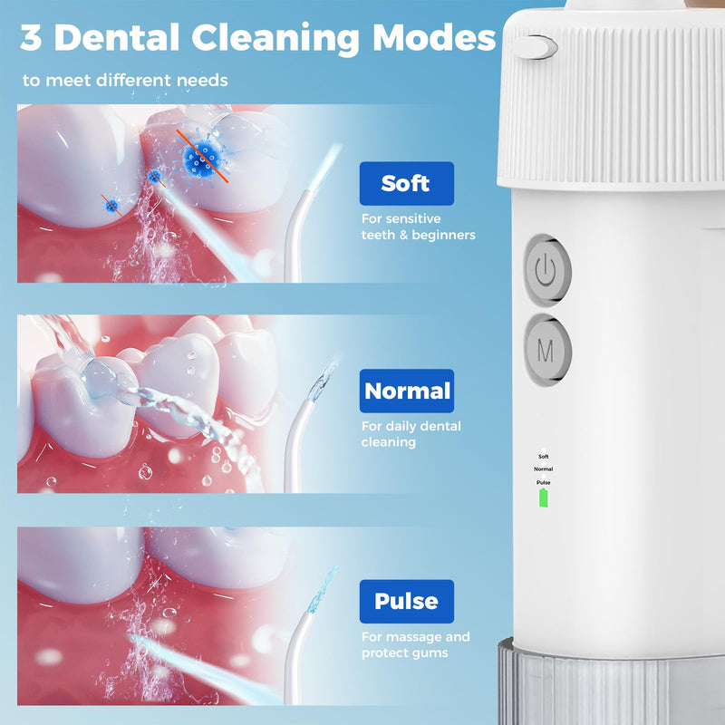 LINKEVAP Portable Water Flosser for Teeth Cleaner Pick, Battery Powered Oral Irrigator for Teeth Cleaning,Daily Dental Care for Home and Travel,180 ML Telescopic Water Tank(Pearl White) Pearl White