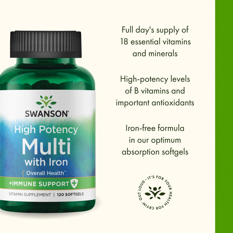 Swanson Multi High Potency Immune Support, 120 Softgels | High Potency Multivitamin with Added Immune Support and a Full Day's Supply of 18 Essential Vitamins and Minerals