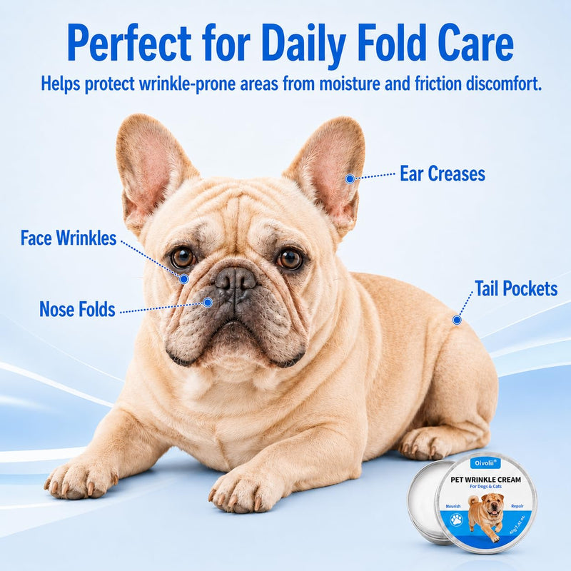 Wrinkle Cream for Bulldogs & Wrinkled Breeds – Skin Fold Care Balm for Face Folds, Nose Wrinkles & Tail Pockets – Moisturizing Wrinkle Paste with Odor Control, Gentle Care for Sensitive Skin