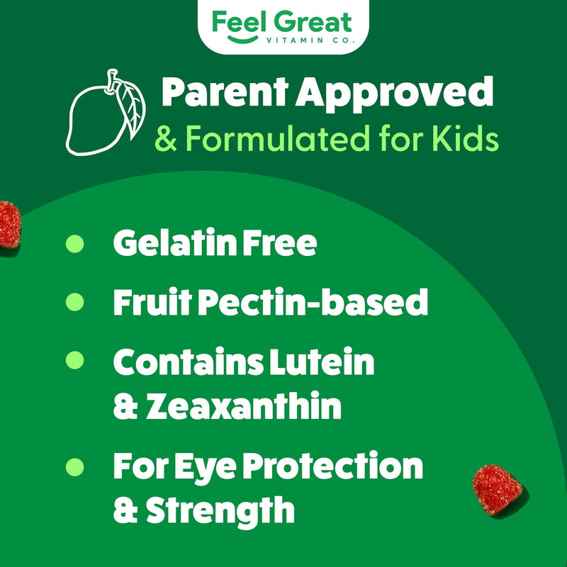 Feel Great Kids Gummy Vitamins for Eyes | Essential Eye Vitamins Lutein and Zeaxanthin | Mango Flavored Vegan Eye Vitamins for Kids | Gluten Free | 60 Day Supply