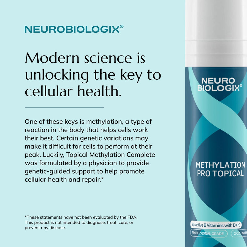 Neurobiologix Methylation Pro Topical Cream, Methylfolate, B6, B12, 2 Oz | D3 & K1, Cellular Energy & Nervous System Support, for Men & Women, 120 Pumps