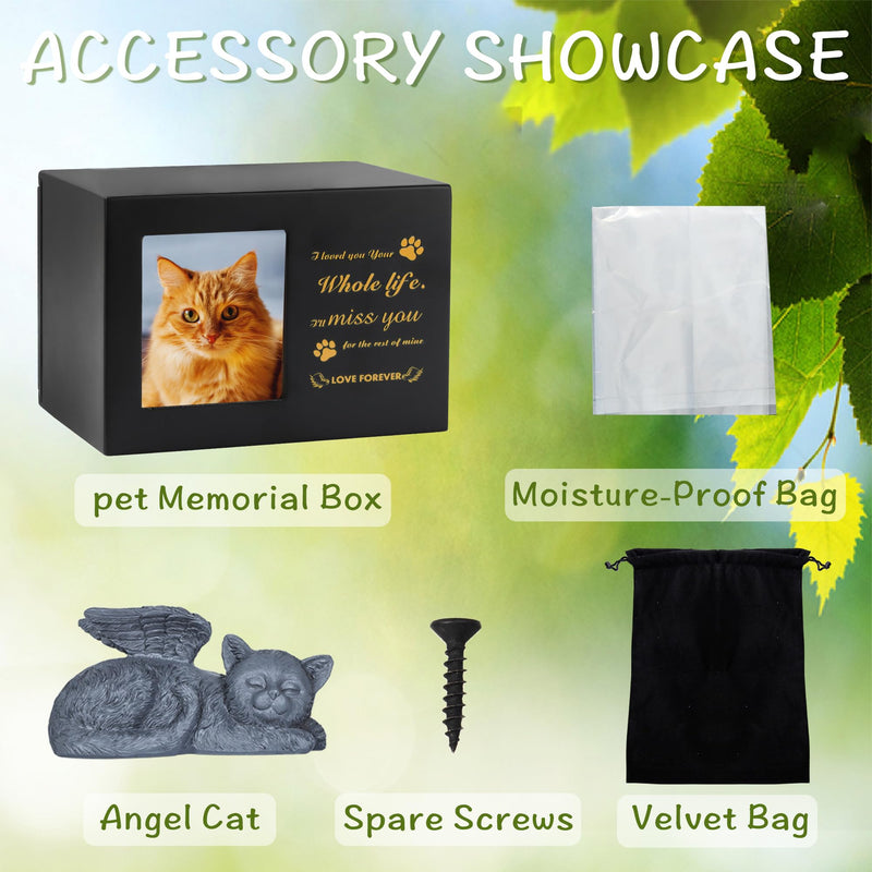 DiDiBirDi Animal urns for cats, pet cremation box, black cat urns made of wood for ashes, comes with a cat angel statue made of resin and a velvet bag for storing the ashes - BeesActive Australia