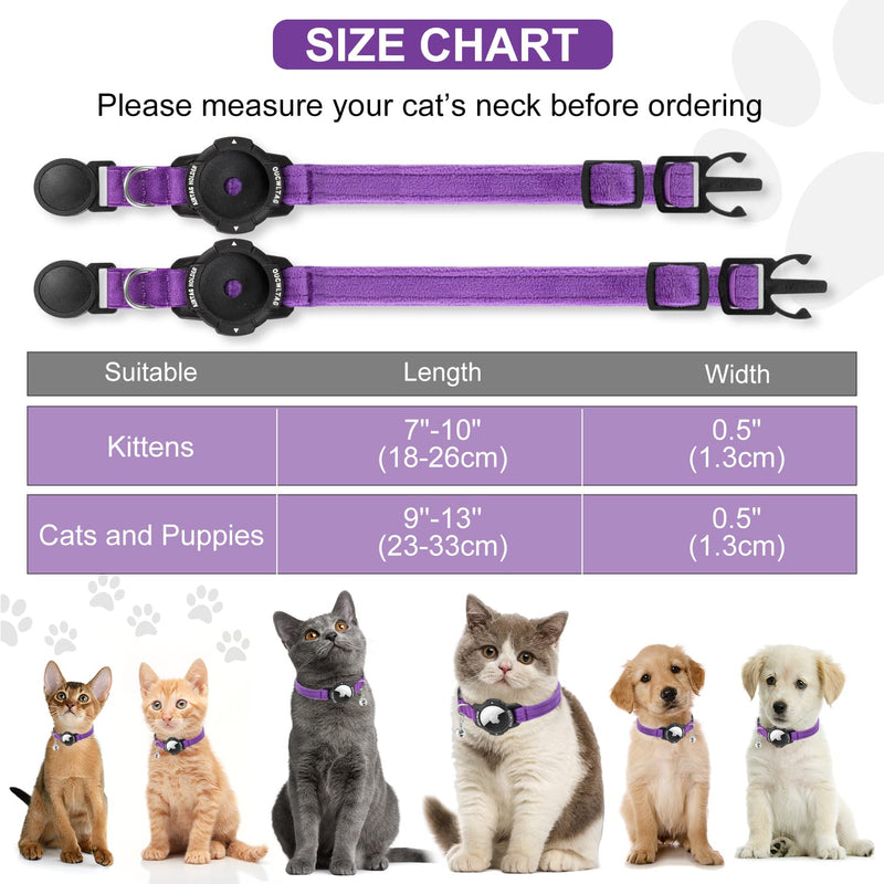 AirTag Cat Collar with Light-Up Apple Air Tag Holder, Cat Collar with Safety Clasp & Elastic Band for Kittens, Cats and Puppies (Kittens 18-26cm, Purple) Kittens 18-26cm - BeesActive Australia