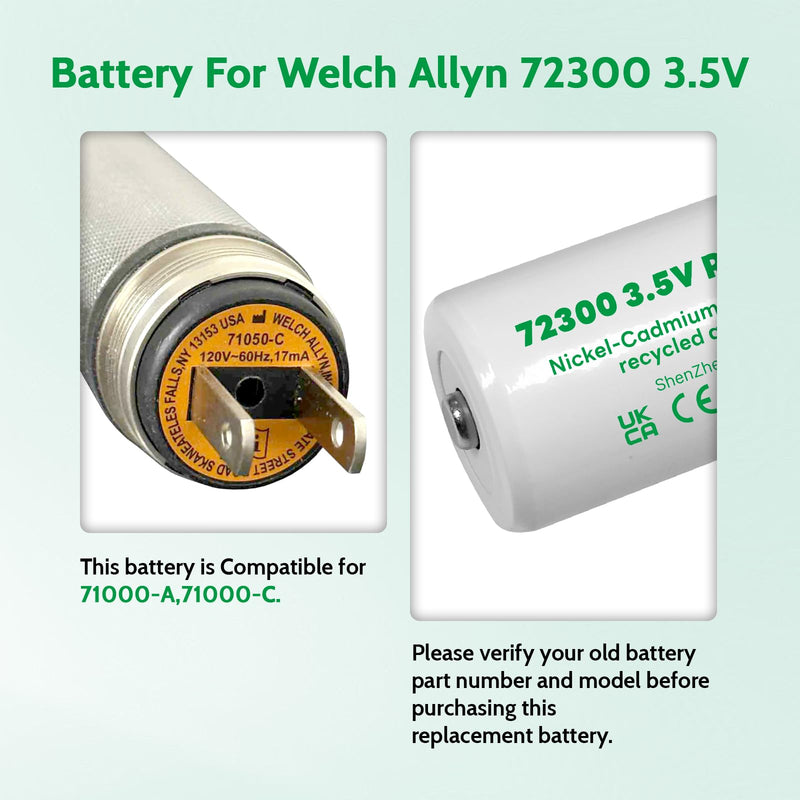 Replacement Battery for Welch Allyn 72300 3.5V 1500 mAh Rechargeable Battery Fits for Welch Allyn Otoscope 71000-A,71000-C