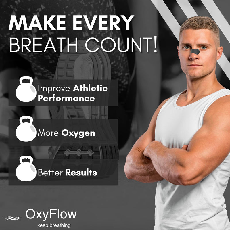 OxyFlow Nasal Strips for Breathing- for Sensitive Skin, Nose Strips for Snoring, Nasal Congestion Relief, Nasal Tape, Breathe Right, Athletic Nasal Strips, Extra Strength, Universal Fit.