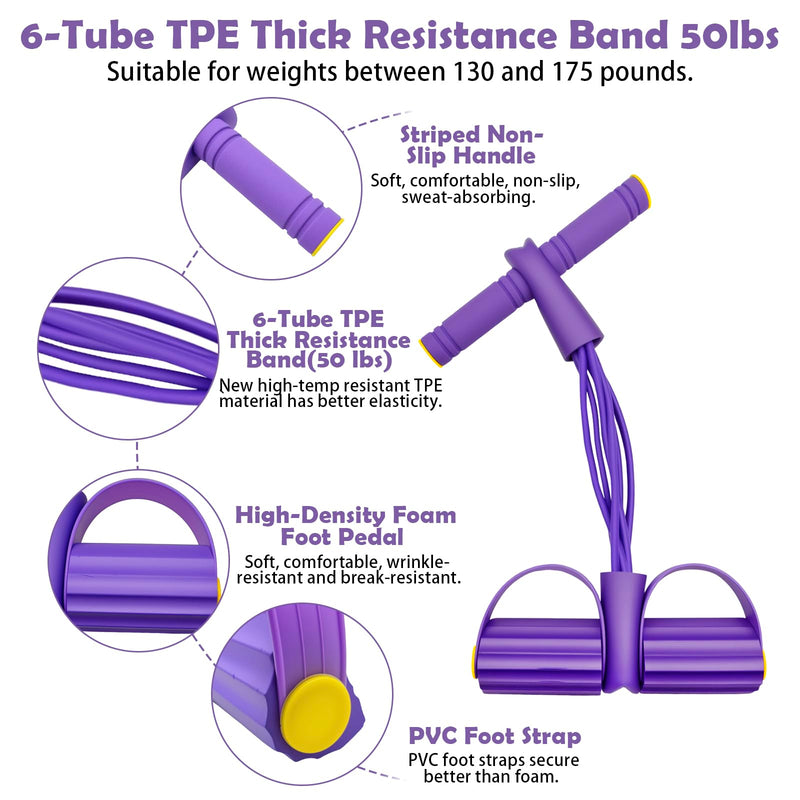 Multifunctional Resistance Bands with Handles and Pedals, 4/6/8 Tubes, Features Temp Thick TPE Material with 300% Stretch for Full Body Workouts. 6Tubes-50lbs