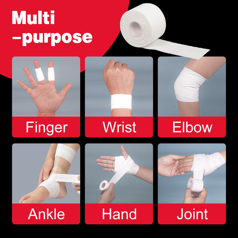 AZEN 12 Pack Athletic Sports Tape, Athletic & Medical Trainers & First Aid Tape for Injuries, Wrist Ankle Finger Tape, Easy to Tear & No Sticky Residue, 1.5 in X 10 Yards (White) B-12p - BeesActive Australia
