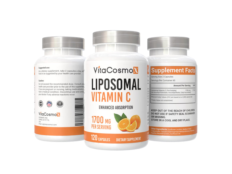 Liposomal Vitamin C Supplement, 1700mg, 120 Capsules 100% Vegetarian, Non-GMO & Gluten Free, High Absorption - 2 Pack