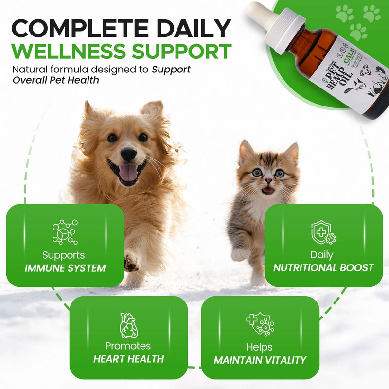 Hemp Oil for Dogs and Cats – Pet Hemp Oil with Omega 3 & 6, Fish Oil & Vitamin E – Supports Skin & Coat, Mobility & Overall Wellness – Hemp Seed Oil for Dogs & Cats – Made in USA Pack of 1