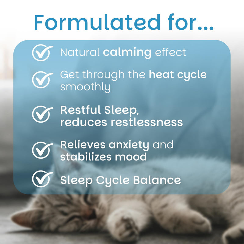 Cat Heat Relief Drops, Natural Herbal Melatonin for Cats: Estrus Relief, Heat Cycle Calming, Sleep Support | Non-Drowsy, No Drug Resistance | Ideal for Multi-Cat Homes, Travel, Boarding & Isolation