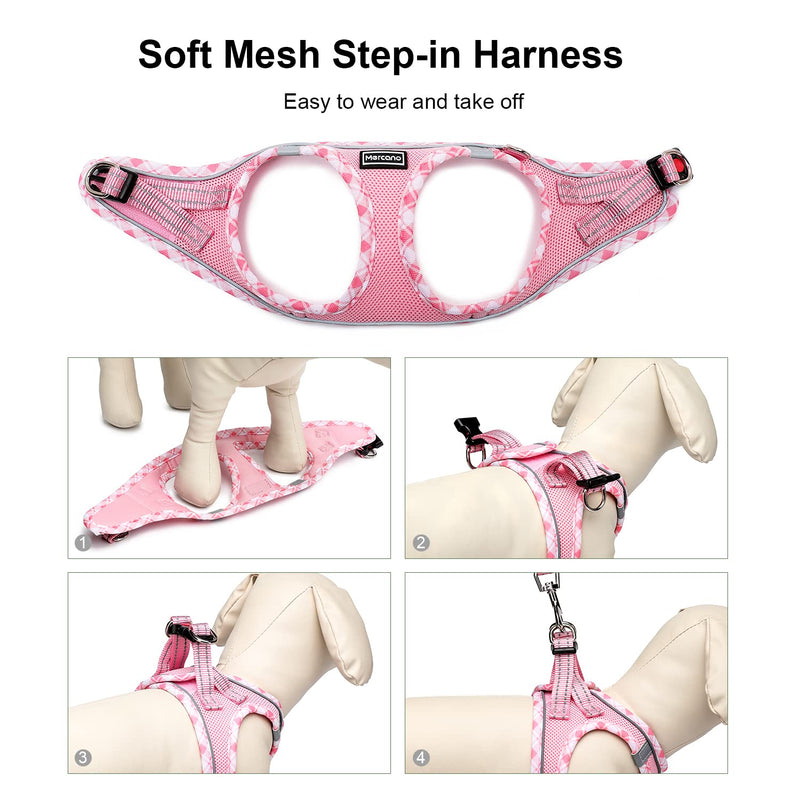 Soft Mesh Dog Harness and Leash Set, No-Chock Step-in Reflective Breathable Lightweight Easy Walk Escape Proof Vest Harnesses with Safety Buckle for Small Medium Dogs, Cats (Pink, S) Pink - BeesActive Australia