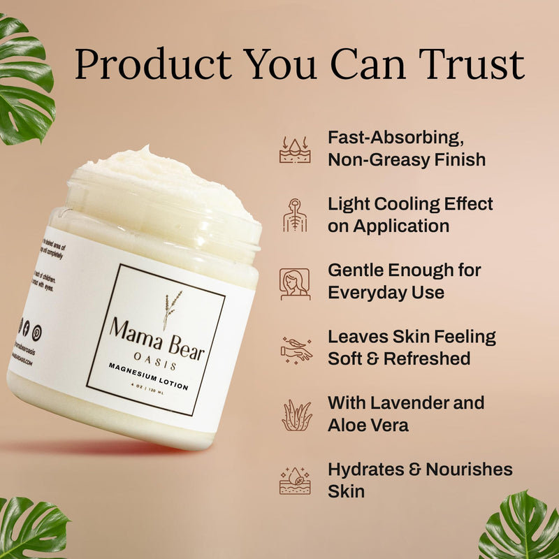 Mama Bear Oasis Lotion - Magnesium Cream - Lavender Magnesium Lotion for Foot, Hands, Legs, Toes Includes Arnica, Vitamin B6, Aloe Vera, MSM (Pack of 2) 2-Pack - BeesActive Australia