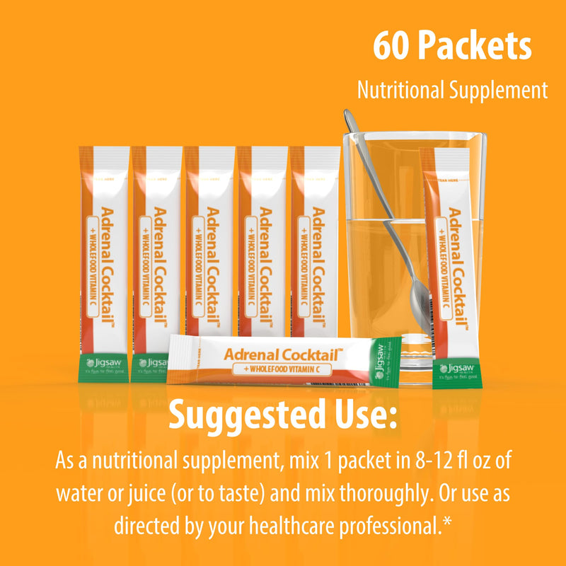 Jigsaw Health Adrenal Cocktail + Wholefood Vitamin C | with Potassium Bicarbonate, Sea Salt, and Acerola Cherry Extract | 60 Servings (Packets) 8.5 Ounce (Pack of 60)