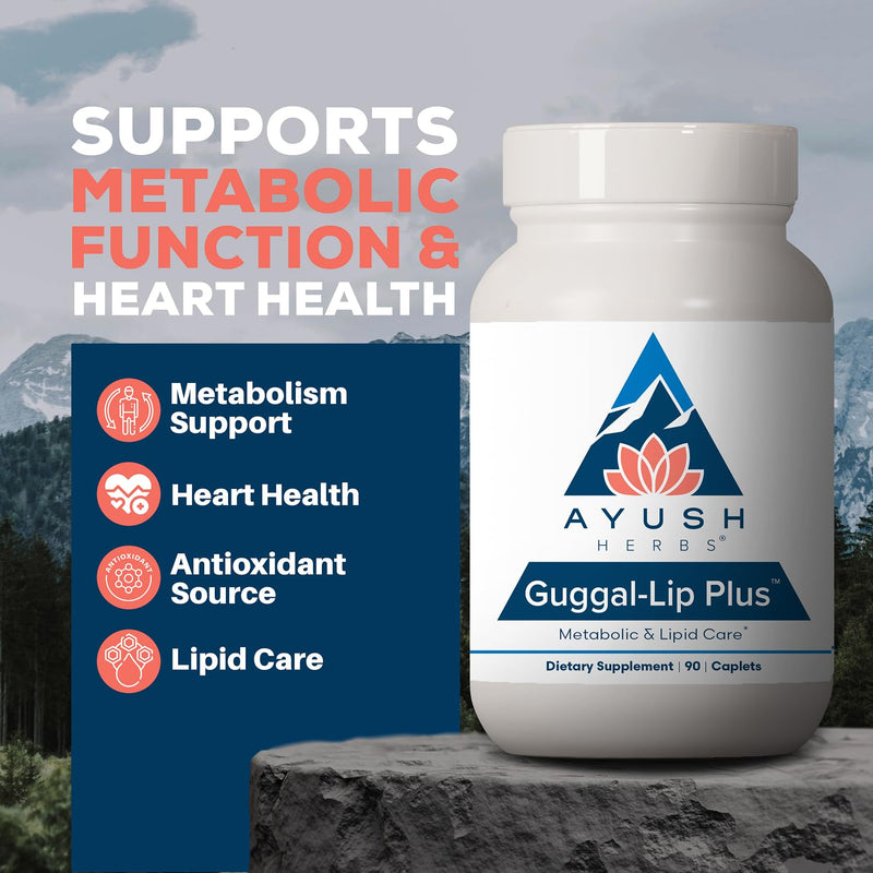 Ayush Herbs Guggal-Lip Plus, Daily Pill, 90 Servings | Metabolic Vitamins for Women & Men, Pure & Natural Metabolic Health Supplement with Guggul
