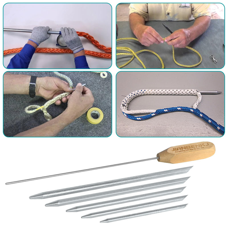 Rope Splicing Tool Kit, Rope Splicing FID Kit for Double Braid Eye Line,Aluminum Line Braiding Set Tool Include 5 Sizes Fids-1/4, 5/16", 3/8",7/16" 1/2" and 1pcs Pusher