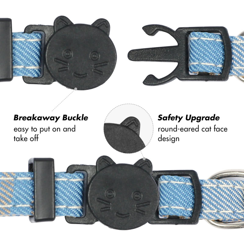 Breakaway Cat Collar with Cute Bow Tie and Bell, Cat Collars for Boy Cats and Girl Cats, Safety Kitten Collars, Stylish Plaid Patterns, 1 Pack Light Blue 7-11'' (pack of 1) 1pc Light-Blue - BeesActive Australia