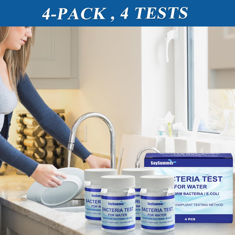 Drinking Water Bacteria Test Kit: 4 Tests Detecting Coliform E coli Bacteria - at Home Well Water Testing Kits for Drinking Water Pool Hot Tub Aquarium and More