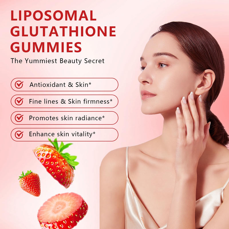 2 Packs 2500MG Liposomal Glutathione Gummies, 2X Absorption Liposomal Glutathione for Women-Complex L-Cysteine, Antioxidant, Skin & Liver Support, Strawberry Flavor, 120 Count 60 Count (Pack of 2)