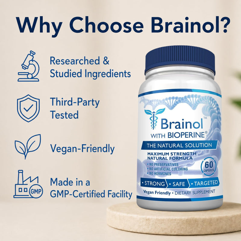 Brainol - Targeted Brain Support Supplement - B Vitamins, Magnesium, Amino Acids, St. John's Wort, Phosphatidylserine, Ginkgo Biloba - Vegan-Friendly - 60 Capsules - 1 Month Supply 60 Count (Pack of 1)