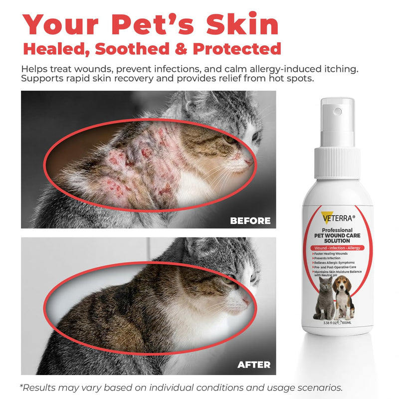 Dog and Cat Wound Care Spray for Dogs & Cats – Vet Recommended Skin Cleansing Spray, Helps Clean Minor Cuts & Scratches, Supports Skin Hygiene, Gentle No-Sting Formula - 3.38 Oz 100 Ml