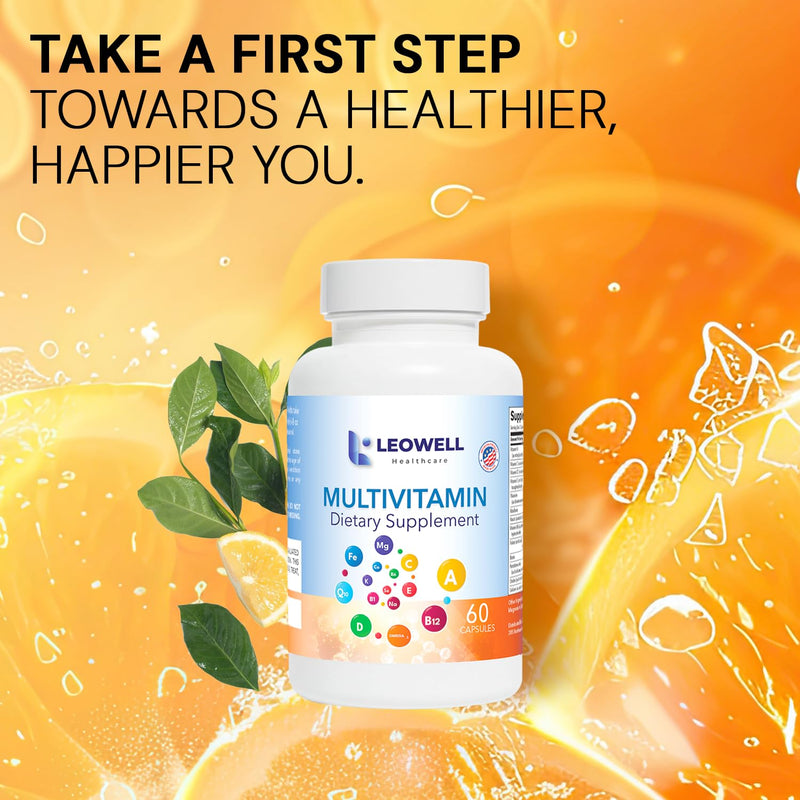 Leowell Multivitamin for Men & Women Daily Vitamin & Mineral Complex with Vitamin A, C, D, E, B-Complex, Zinc, Iron & Magnesium Immune & Energy Support 60 Capsules