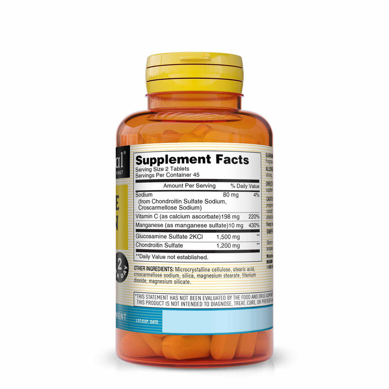 MASON NATURAL Glucosamine Chondroitin 1500/1200 2 Per Day with Vitamin C - Supports Joint Health, Improved Flexibility and Mobility*, 90 Capsules