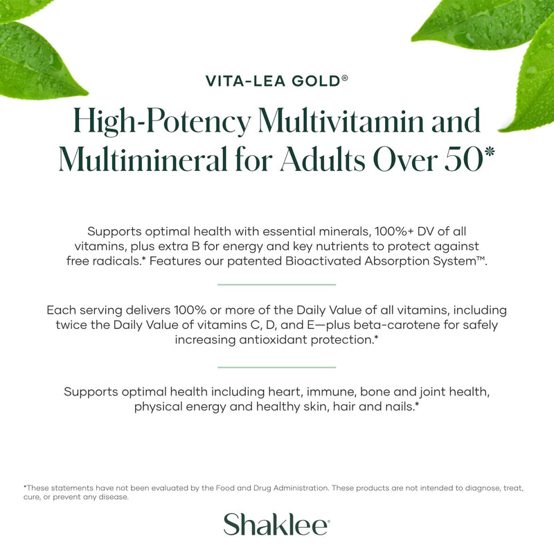 Shaklee - Vita-Lea Gold® with Vitamin K for Adults Over 50-120 Tablets | High-potency formula for heart, immune, bone, and joint health, supports physical energy and healthy aging, gluten-free
