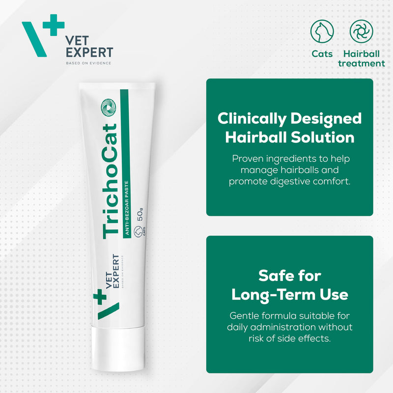 Vet Expert TrichoCat Hairball Treatment for Cats - 50g Paste - Hairball Remedy for Cats with Taurine | Cat Hairball Treatment & Hairball Paste for Cats | Hairball Treats for Cats
